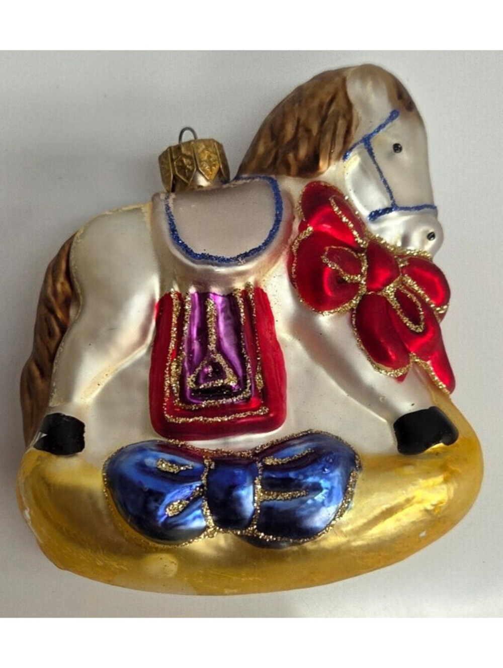 Vintage Hand Painted Glass Rocking Horse Ornament Target Blown Glass Boxed